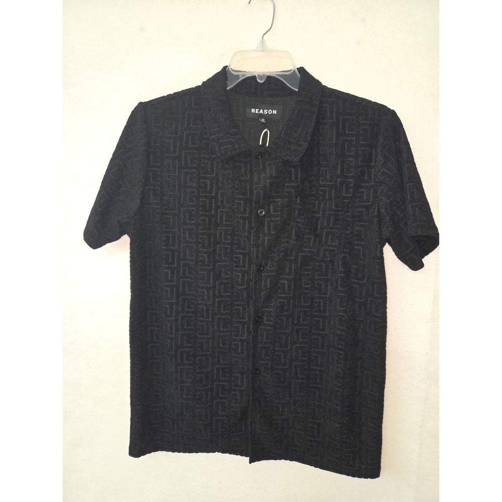 Reason Towel Short Sleeve Shirt Mens Medium Black Geometric Textured Terry New